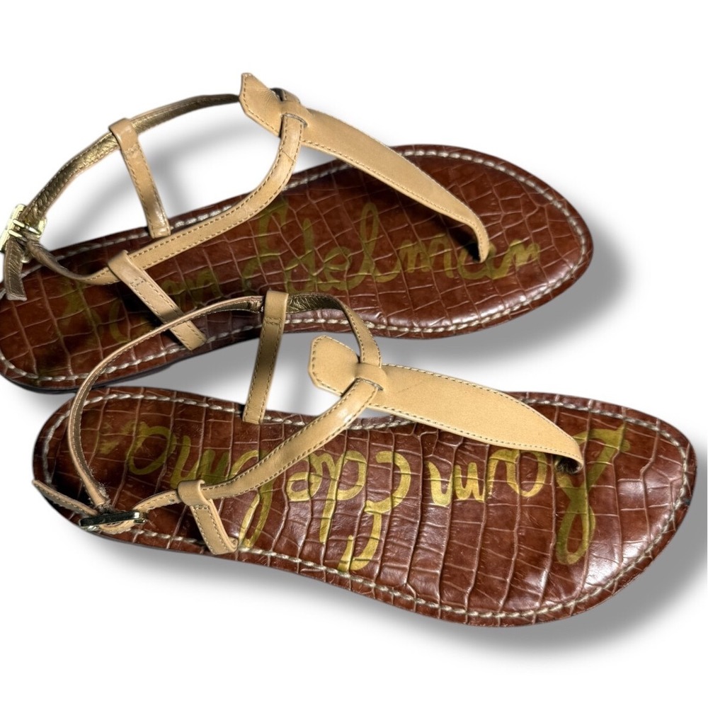 Sam Edelman Gigi Sandals Thong Strap Ankle Buckle Brown Tan Size 8.5M